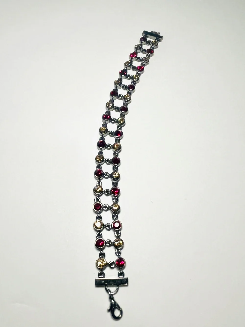 Givenchy Bracelet Ruby- & Champagne-Toned Rhinestone Bracelet, Gunmetal Chain